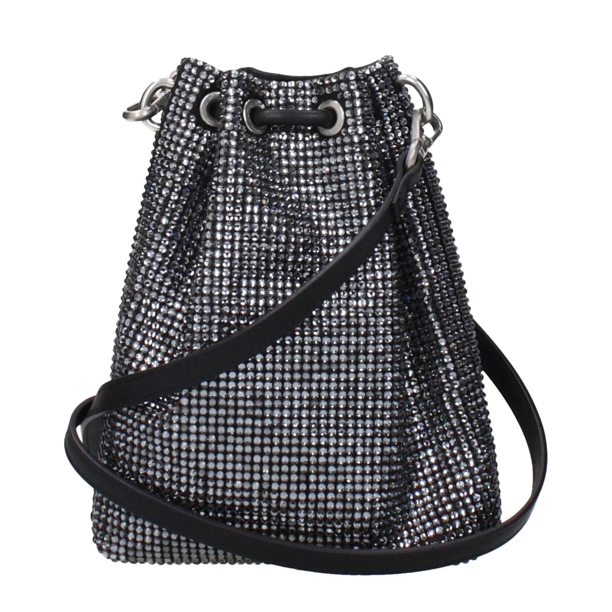 Sac bandoulière noir en satin pour femme – Sac Jimmy Choo Bon Bon Crystal Logo