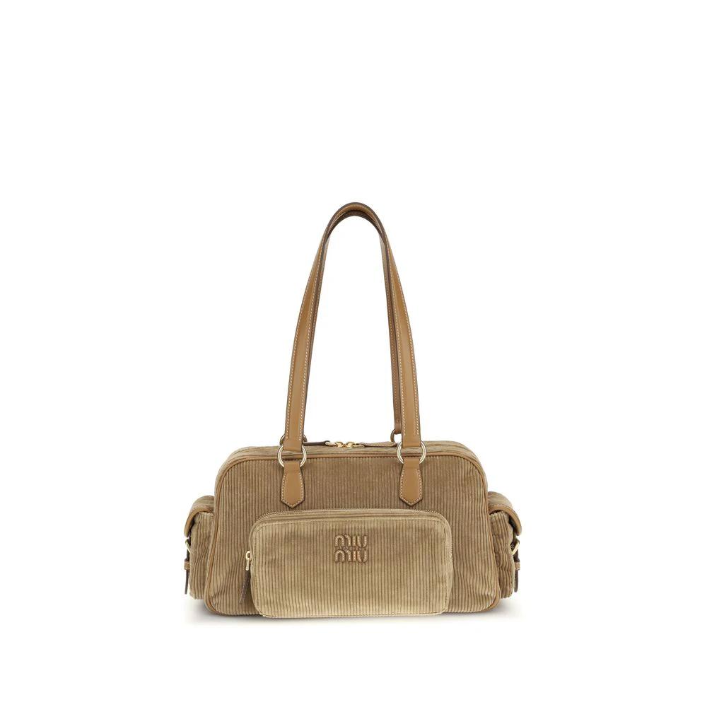Sac épaule en velours côtelé beige – Miu Miu sac satchel poches