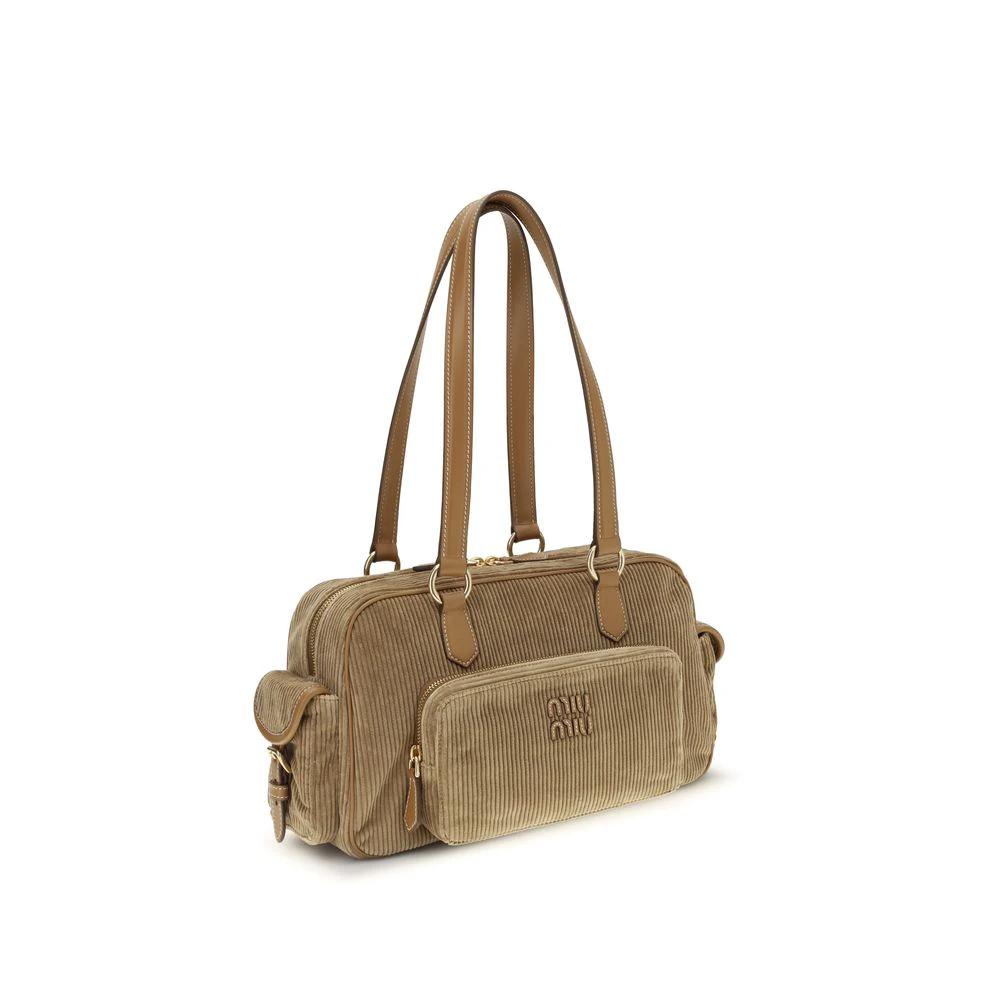 Sac épaule en velours côtelé beige – Miu Miu sac satchel poches