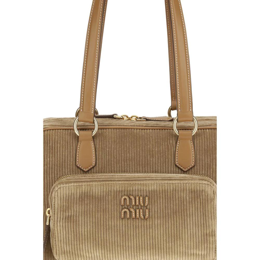 Sac épaule en velours côtelé beige – Miu Miu sac satchel poches