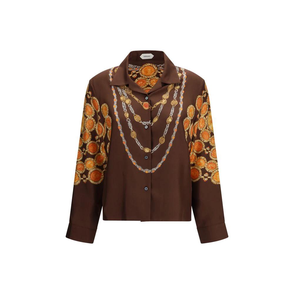 Chemise Versace en tissu marron à motifs