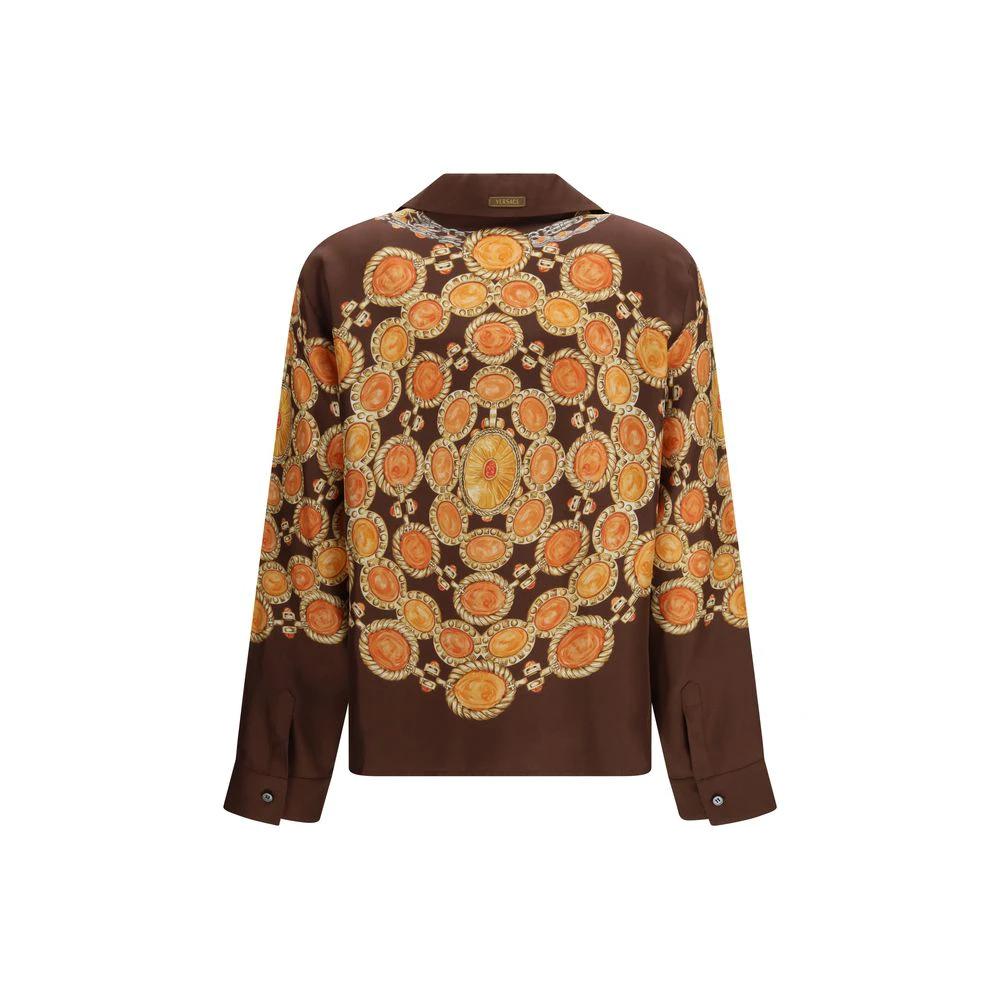 Chemise Versace en tissu marron à motifs