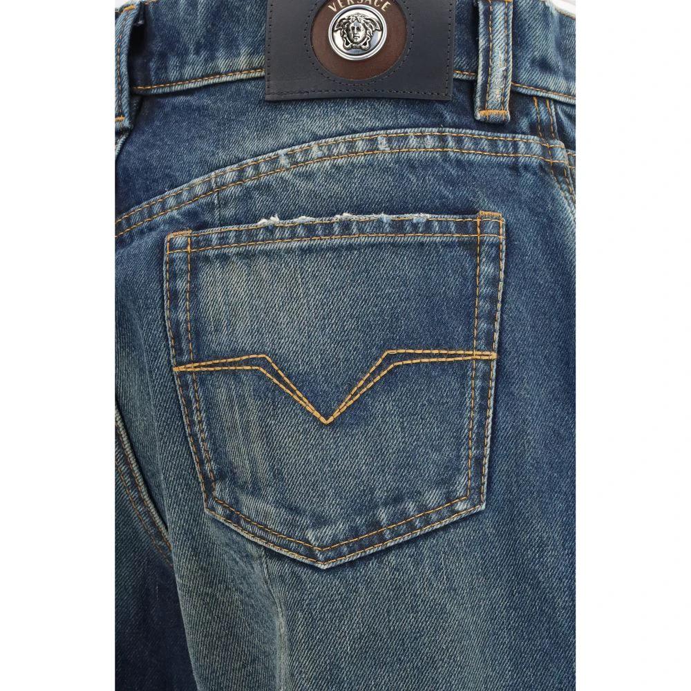 Jean droit bleu en coton Versace