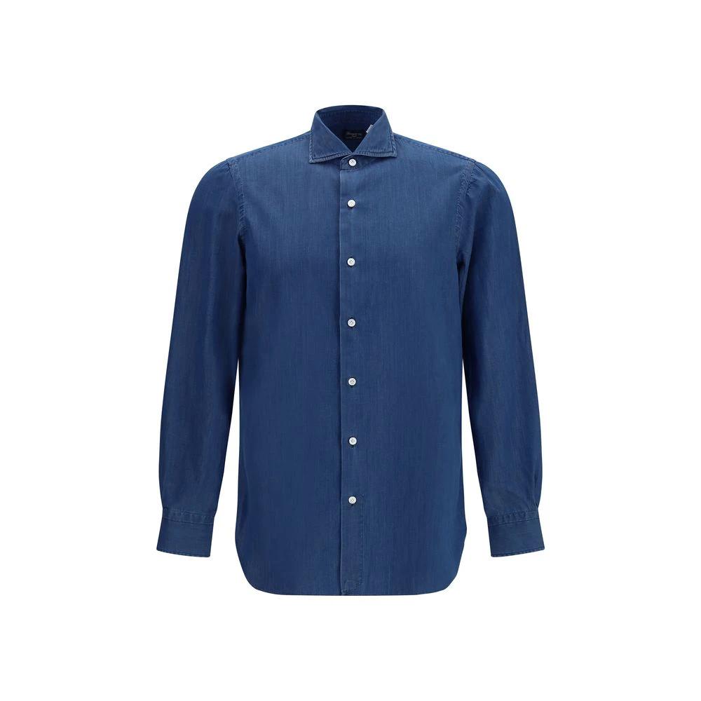 Finamore Blue Cotton Shirt