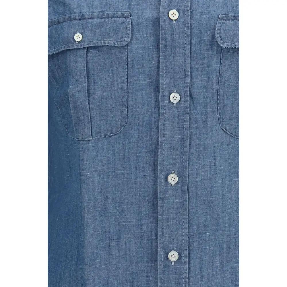 Chemise habillée Finamore en coton bleu