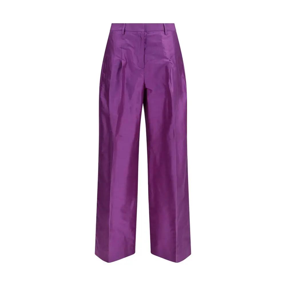 Women’s Silk Wide Leg Pants – Sara Roka Charlene Taffeta Cropped Trousers SS26