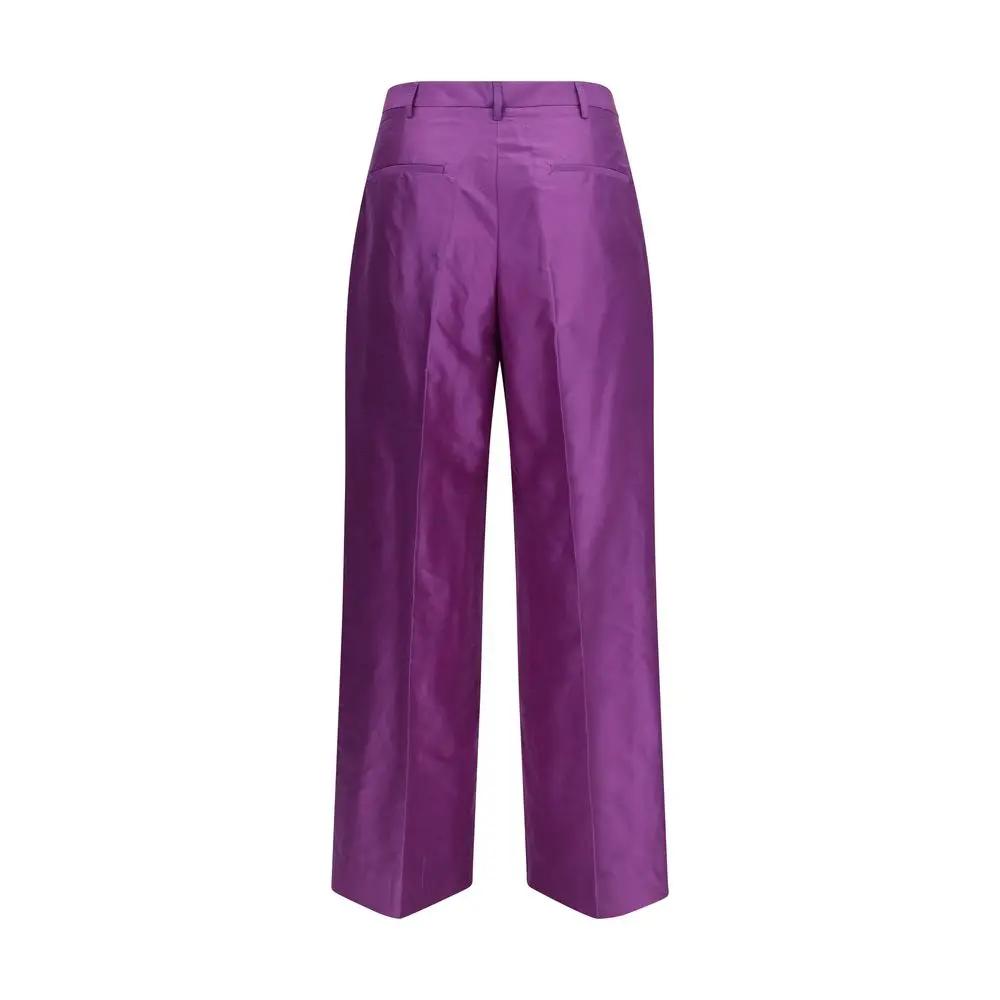 Women’s Silk Wide Leg Pants – Sara Roka Charlene Taffeta Cropped Trousers SS26