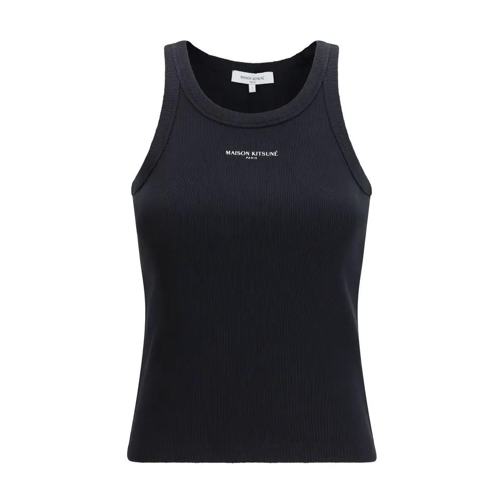 Maison Kitsuné Black Cotton Tank Tops
