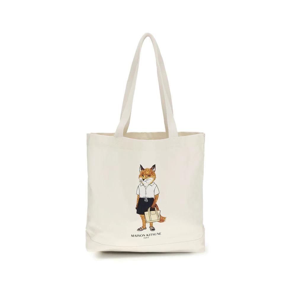 Maison Kitsuné Beige Cotton Handbag