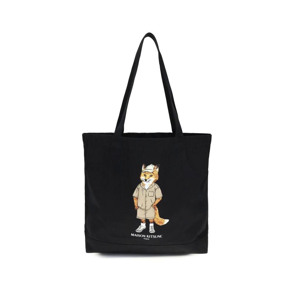 Sac à bandoulière en coton noir Maison Kitsuné