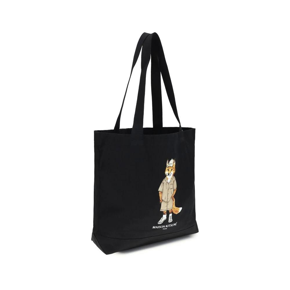 Sac à bandoulière en coton noir Maison Kitsuné