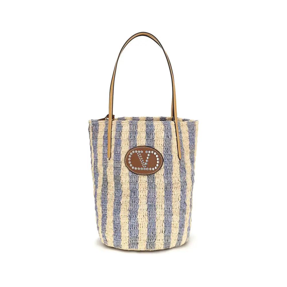 Sac seau Valentino Garavani en raphia bleu