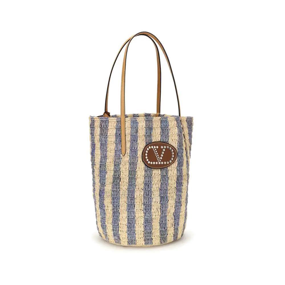 Sac seau Valentino Garavani en raphia bleu