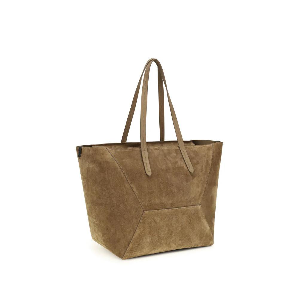 Sac bandoulière Bos Taurus en cuir de veau beige Brunello Cucinelli