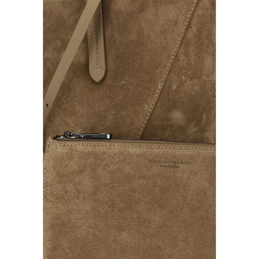 Sac bandoulière Bos Taurus en cuir de veau beige Brunello Cucinelli