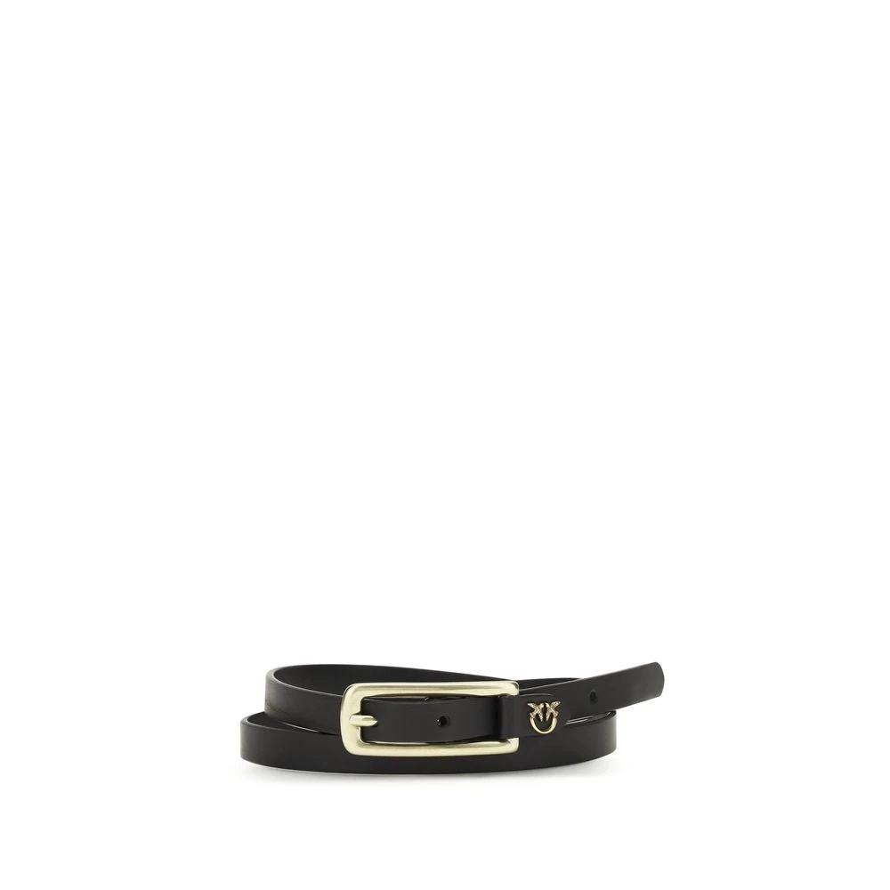 PINKO Black Calf Leather Bos Taurus Thin Belt