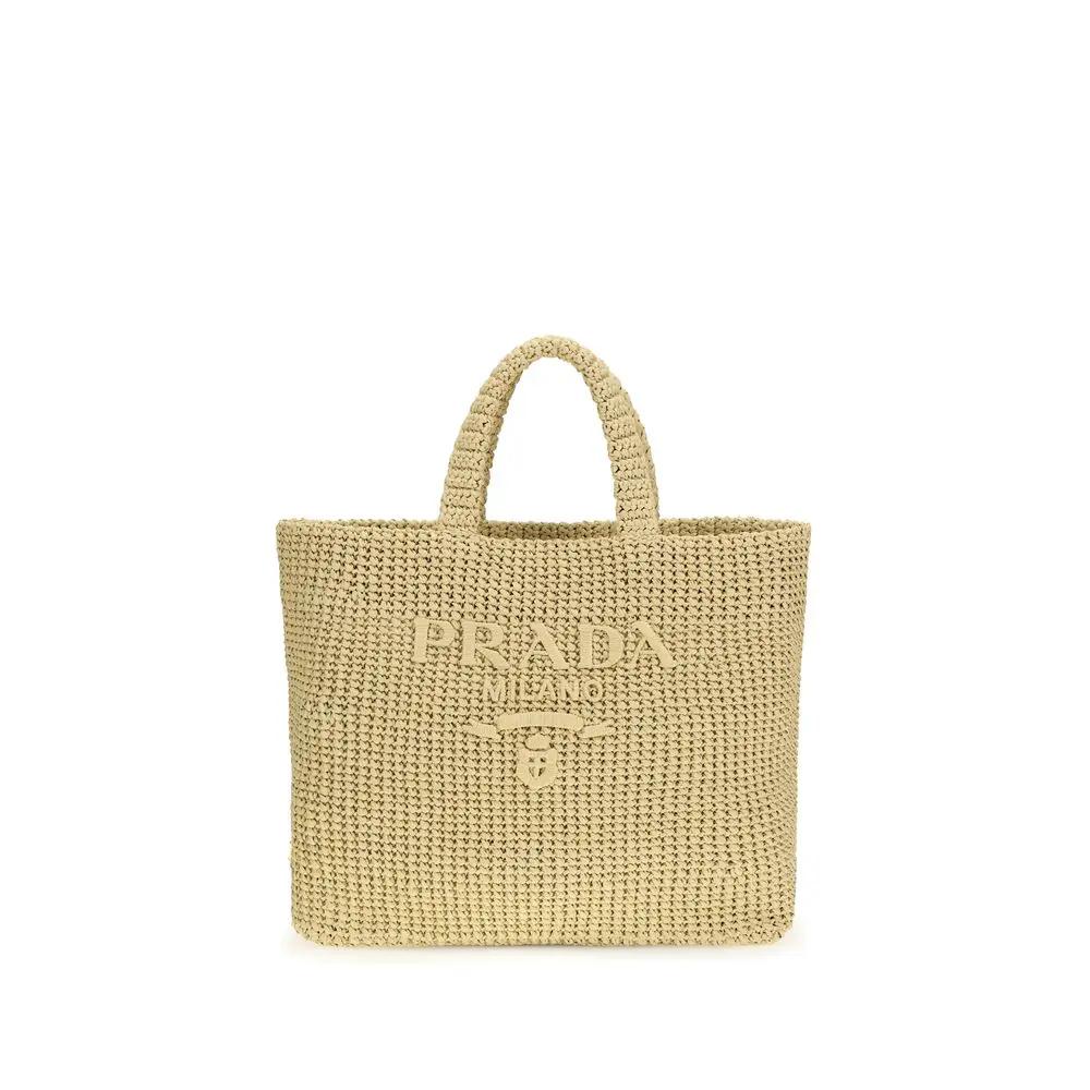 Sac bandoulière Prada en raphia beige