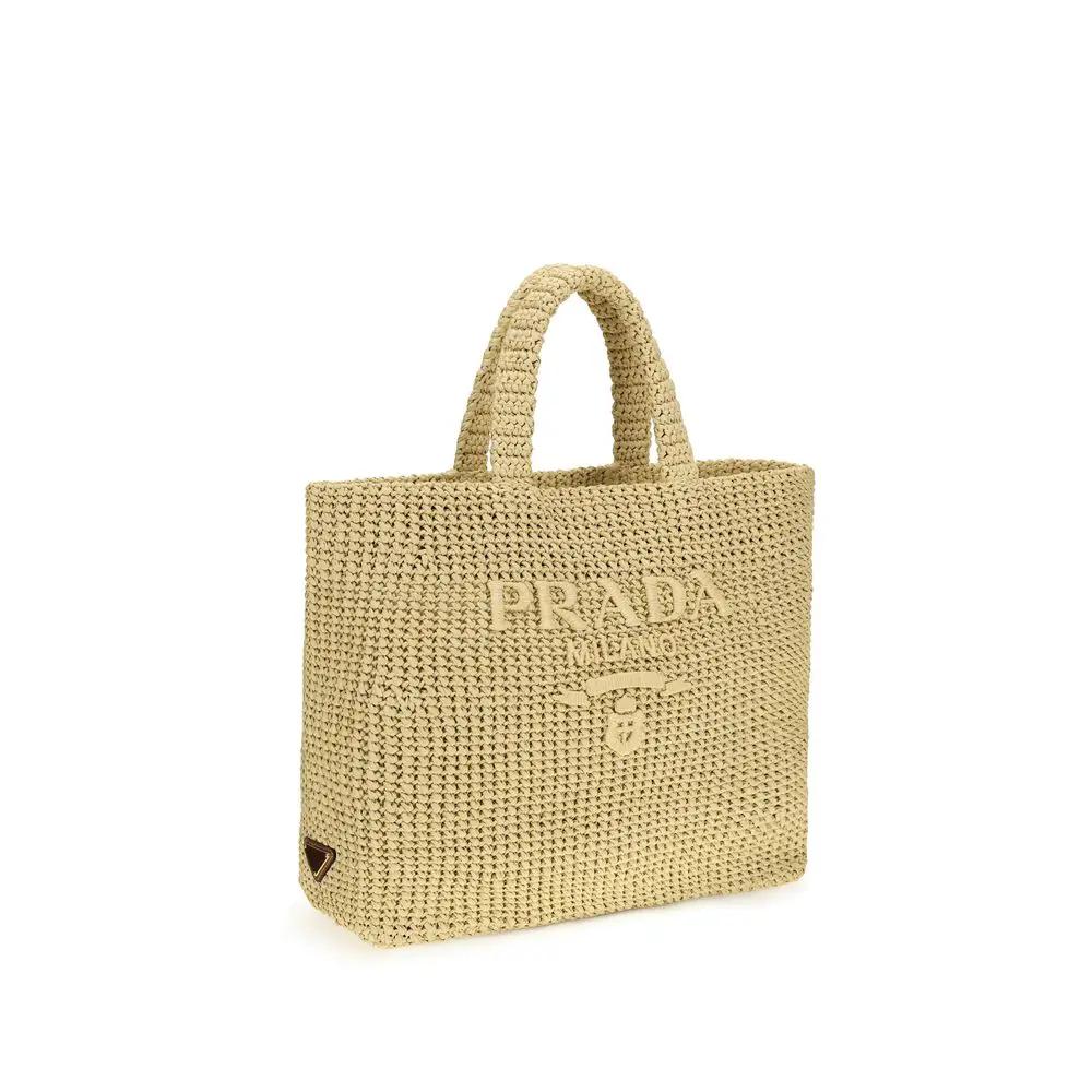 Sac bandoulière Prada en raphia beige