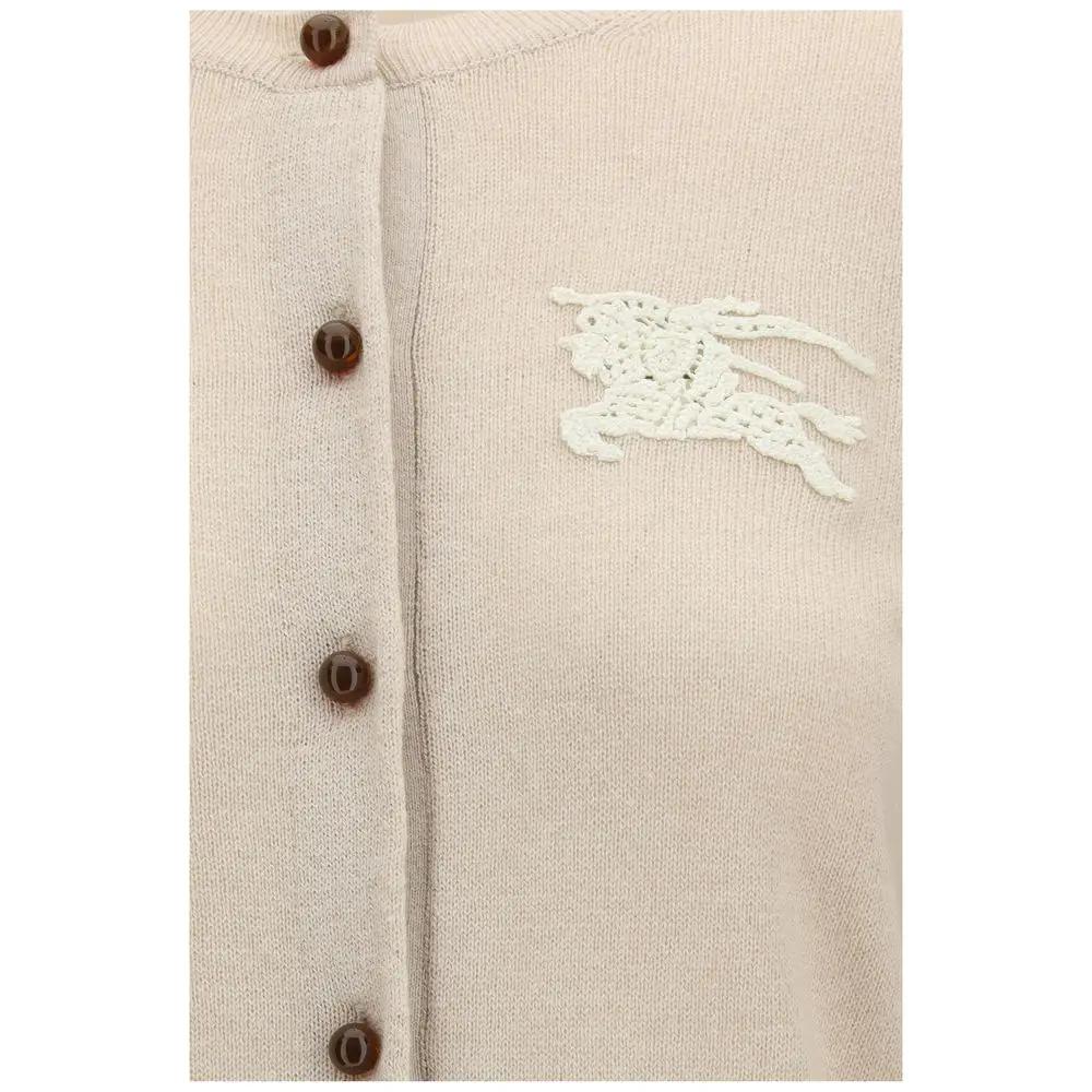 Cardigan beige pour femme – Tricot à boutons logo EKD Burberry PE26
