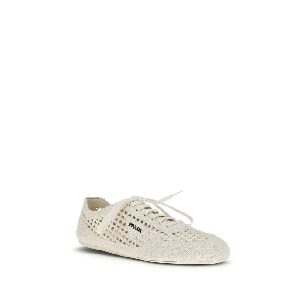 Baskets basses en tissu beige Prada