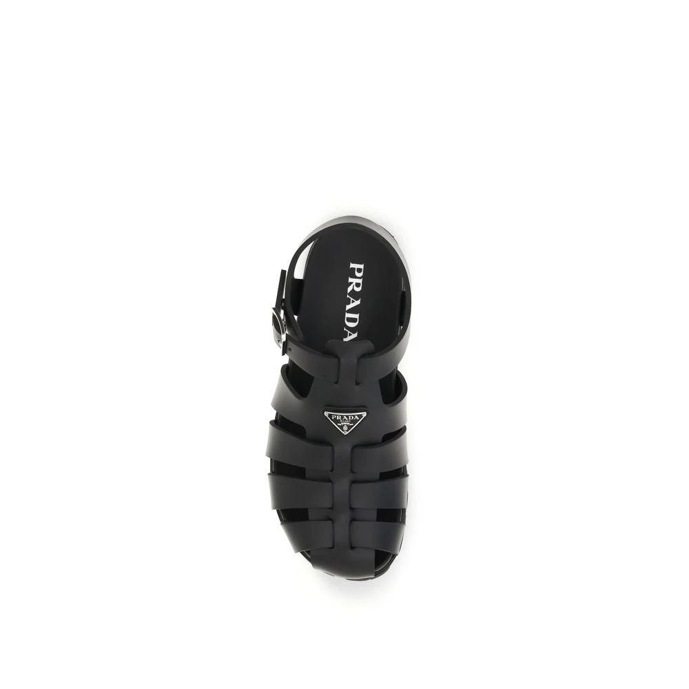 Prada Black Calf Leather Bos Taurus Flat Sandals