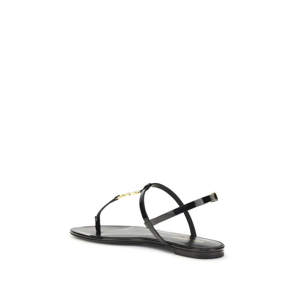 Saint Laurent Black Calf Leather Bos Taurus Flat Sandals