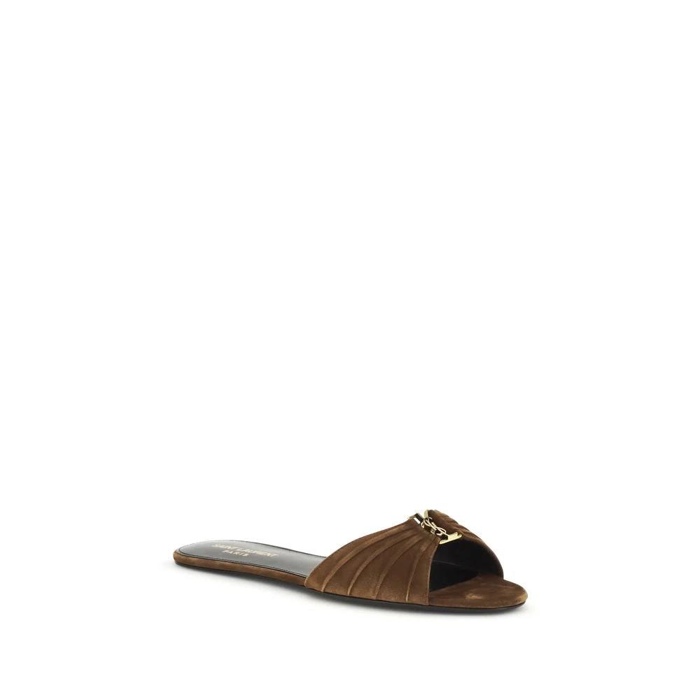Saint Laurent Brown Calf Leather Bos Taurus Flat Sandals