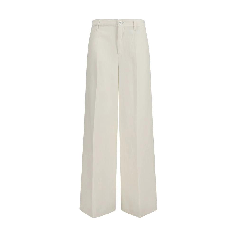 7FOR White Cotton Casual Pants