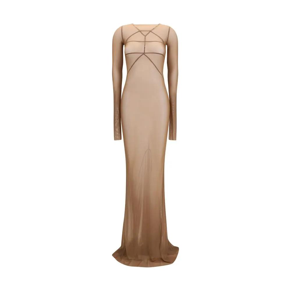 Robe longue transparente en tulle pour femme – Robe de créateur Rick Owens à manches longues SS26