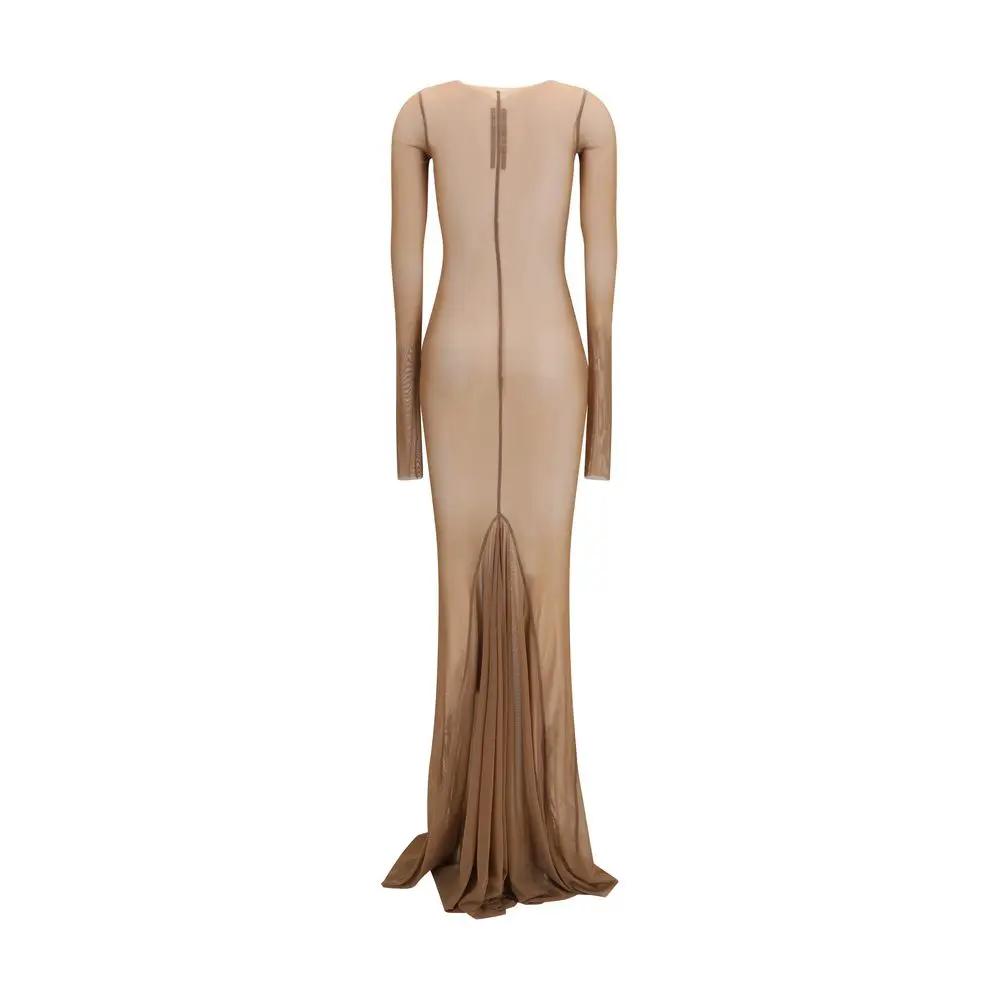 Robe longue transparente en tulle pour femme – Robe de créateur Rick Owens à manches longues SS26