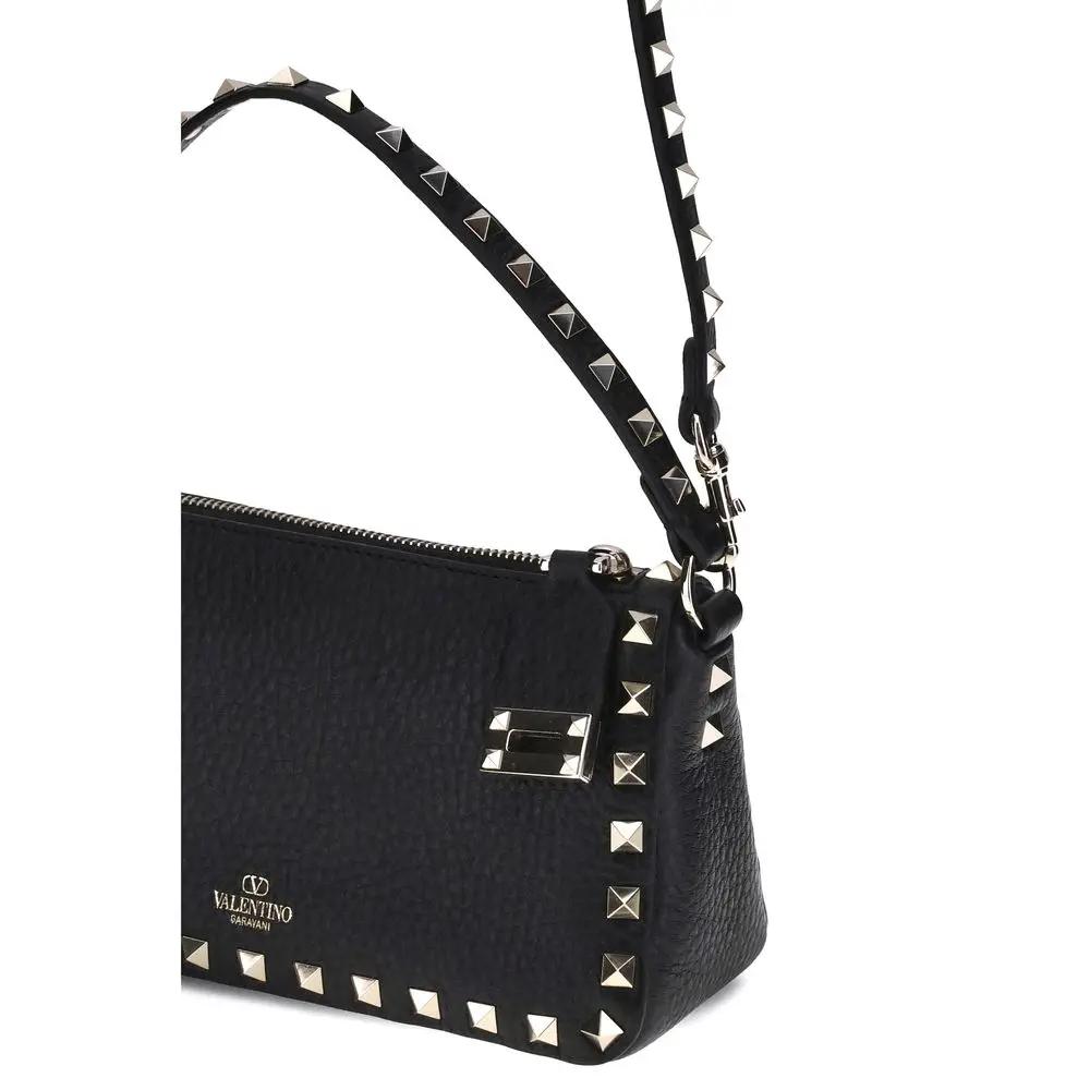 Valentino Garavani Black Calf Leather Bos Taurus Shoulder Bag