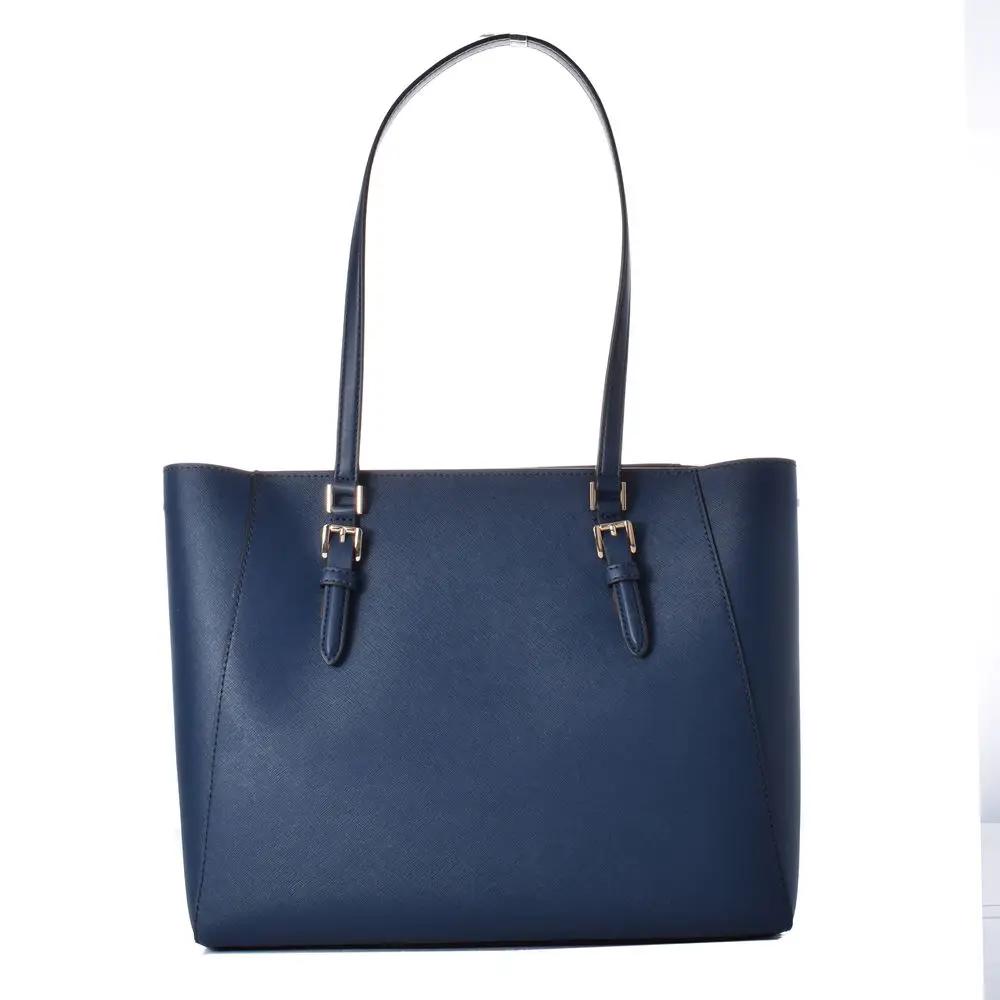 Women’s Blue Leather Tote Bag – Michael Kors Designer Everyday Handbag