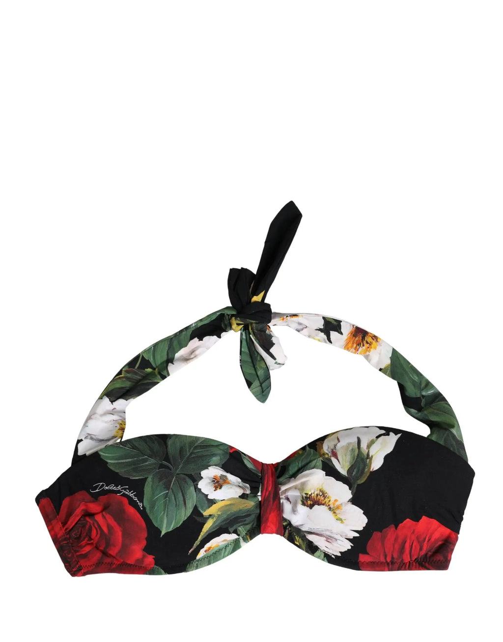 Haut de bikini rembourré à licou Dolce & Gabbana noir floral