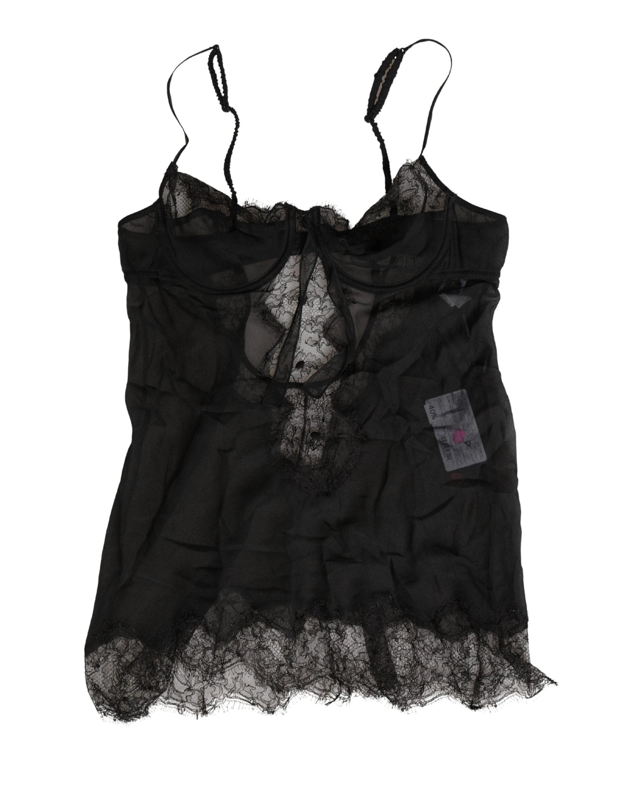 Dolce & Gabbana Chemise de lingerie en soie noire avec dentelle