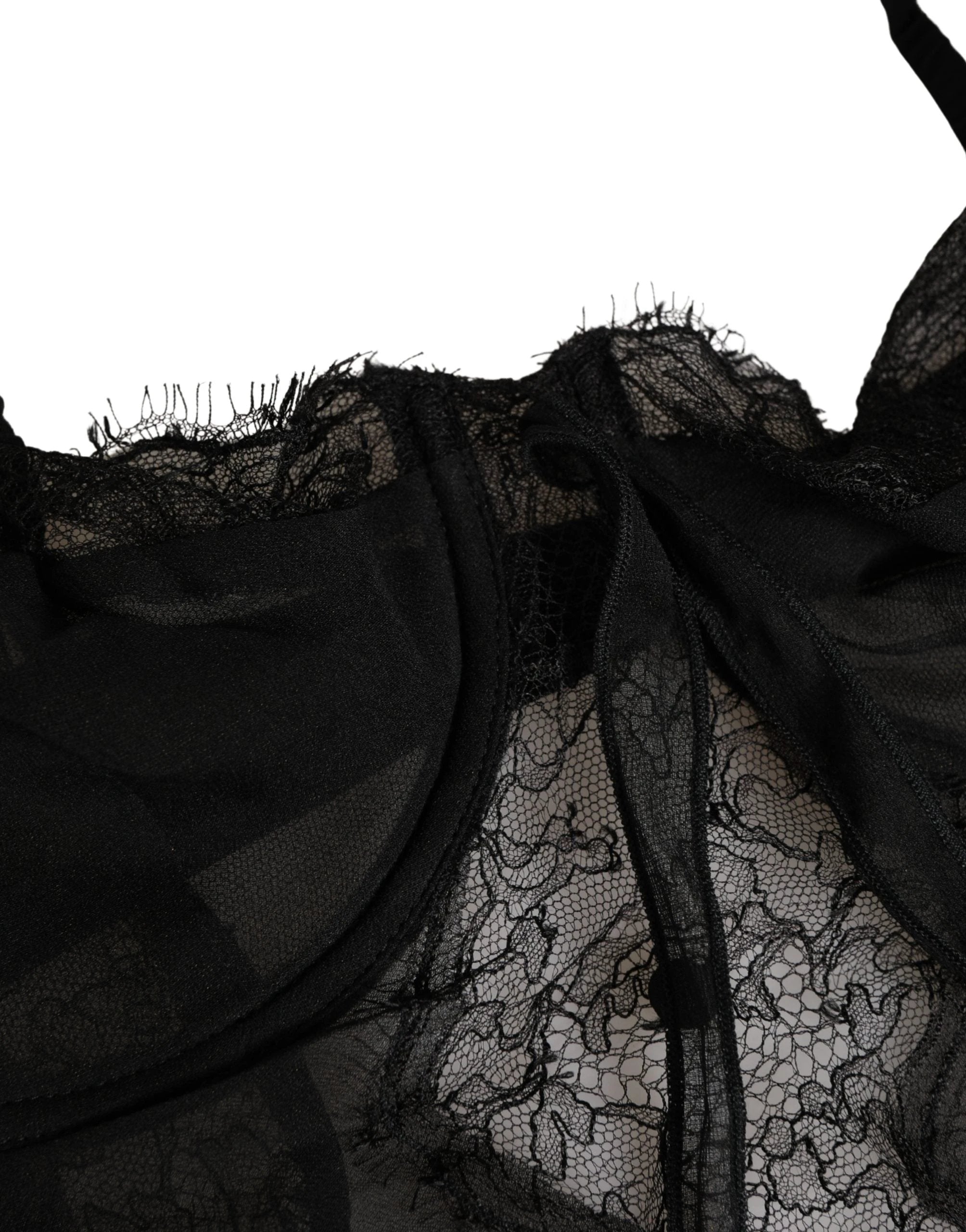 Dolce & Gabbana Chemise de lingerie en soie noire avec dentelle