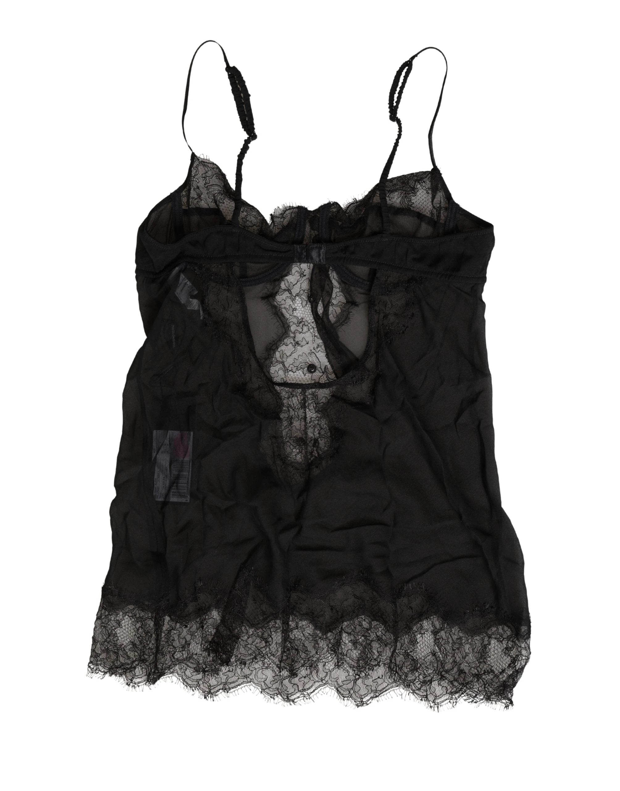 Dolce & Gabbana Chemise de lingerie en soie noire avec dentelle