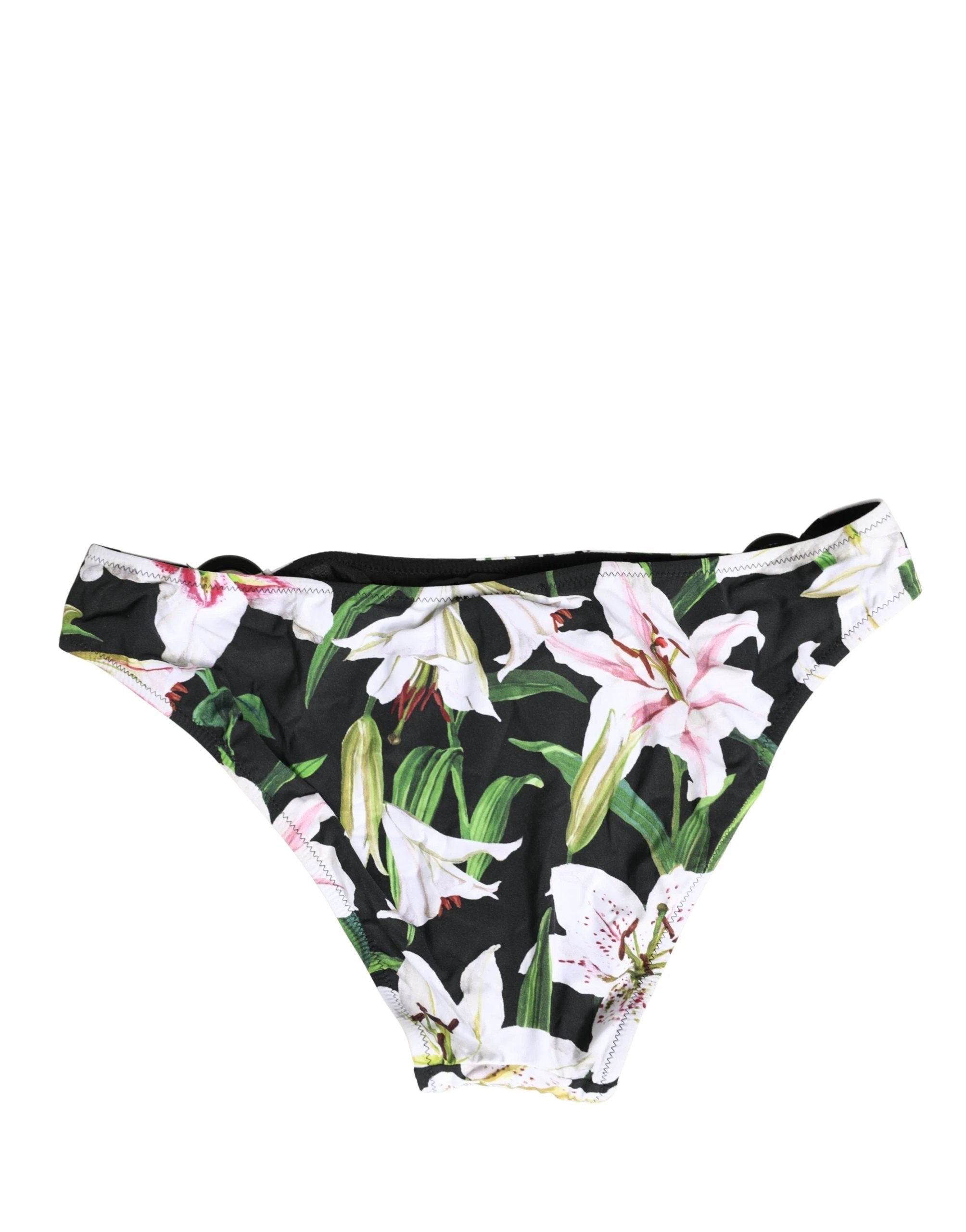 Dolce & Gabbana Black Lily Print Nylon Bottom Beachwear Swimwear