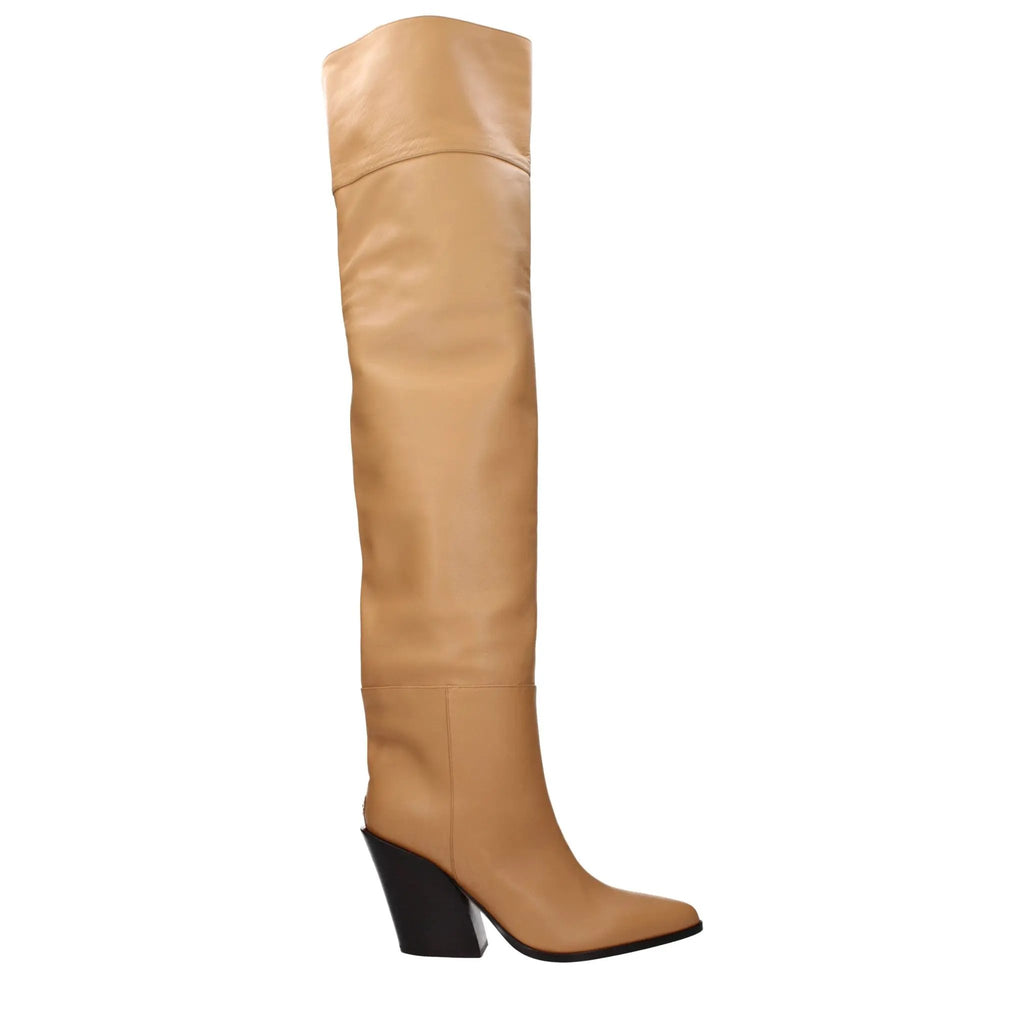 Bottines en cuir beige pour femme – Bottines à effet vintage Jimmy Choo Maceo 85