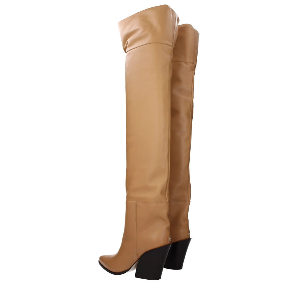 Bottines en cuir beige pour femme – Bottines à effet vintage Jimmy Choo Maceo 85
