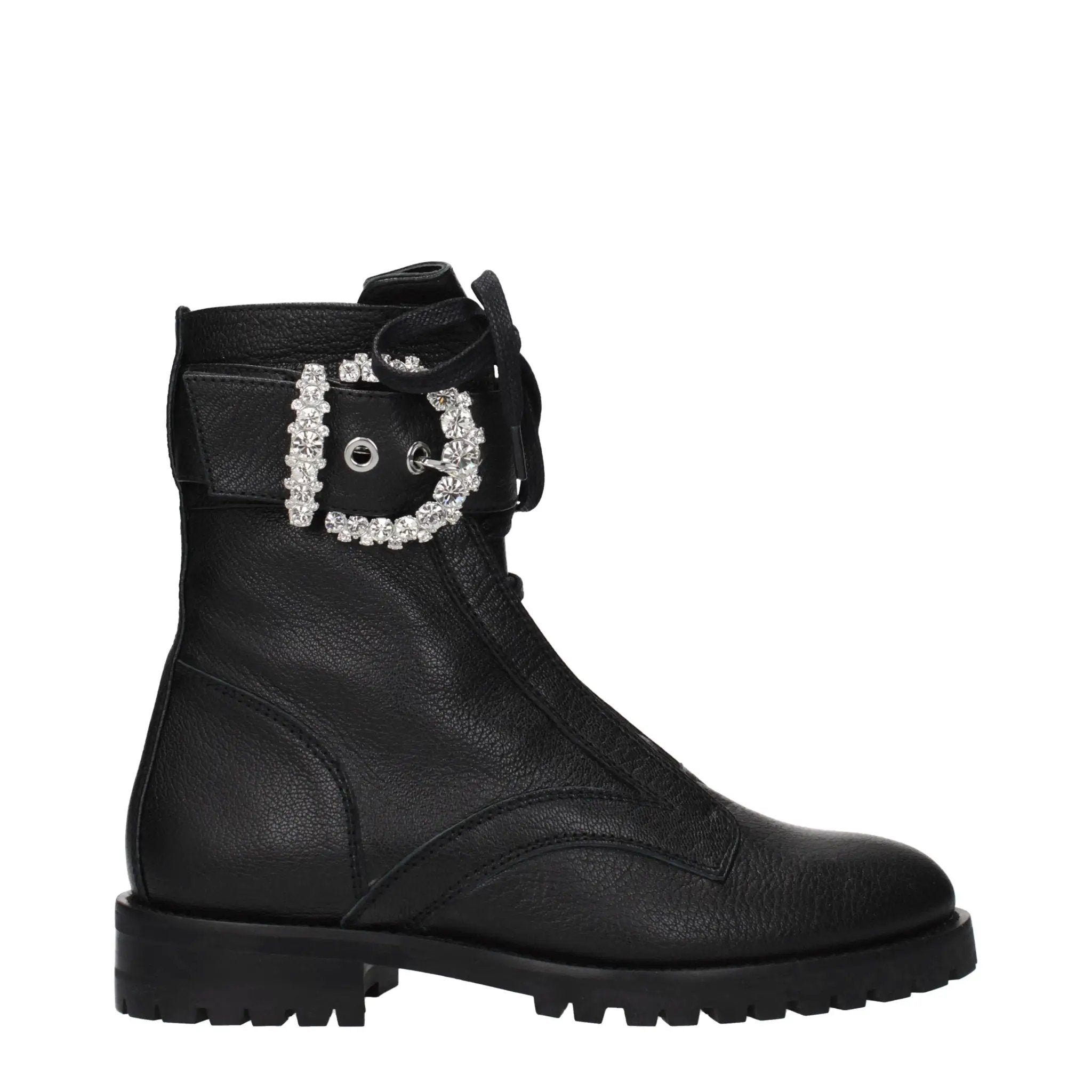 Women’s Black Leather Combat Boots – Jimmy Choo Cheri Flat Designer Ankle Boots