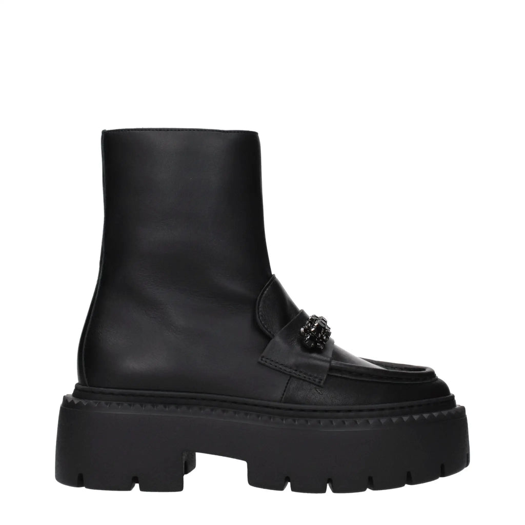 Women’s Black Leather Ankle Boots – Jimmy Choo Bryer Flat Designer Boots