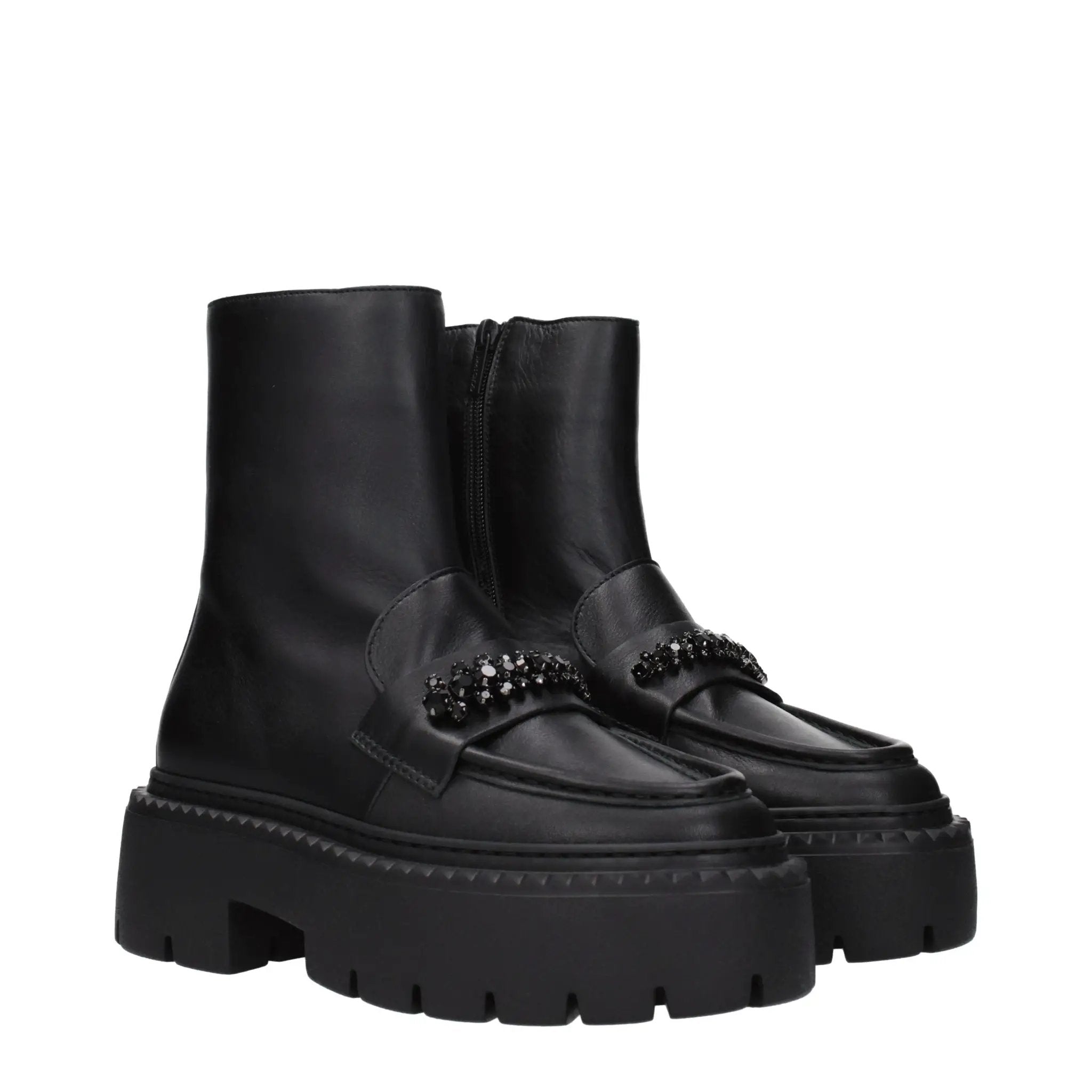 Women’s Black Leather Ankle Boots – Jimmy Choo Bryer Flat Designer Boots