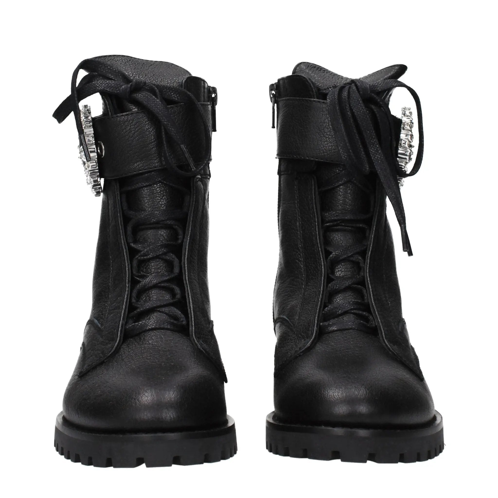 Women’s Black Leather Combat Boots – Jimmy Choo Cheri Flat Designer Ankle Boots