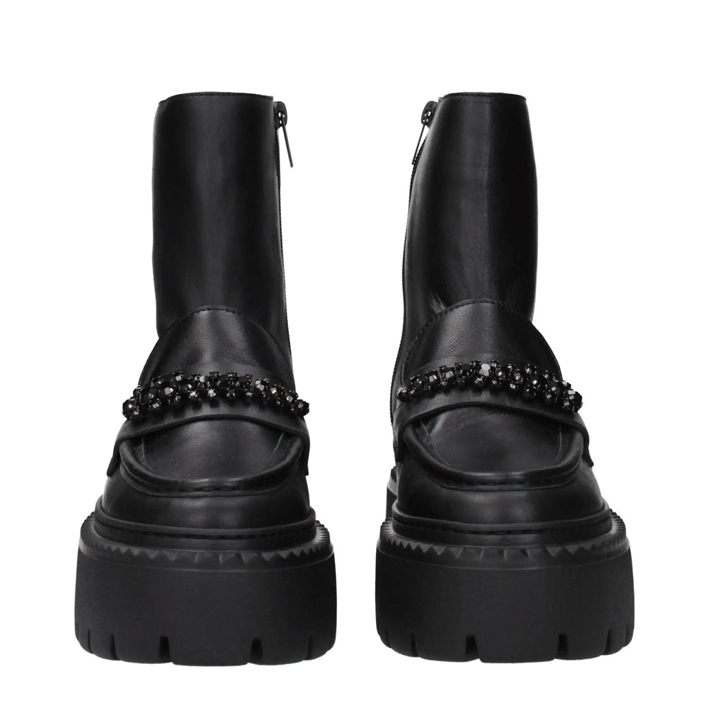 Women’s Black Leather Ankle Boots – Jimmy Choo Bryer Flat Designer Boots