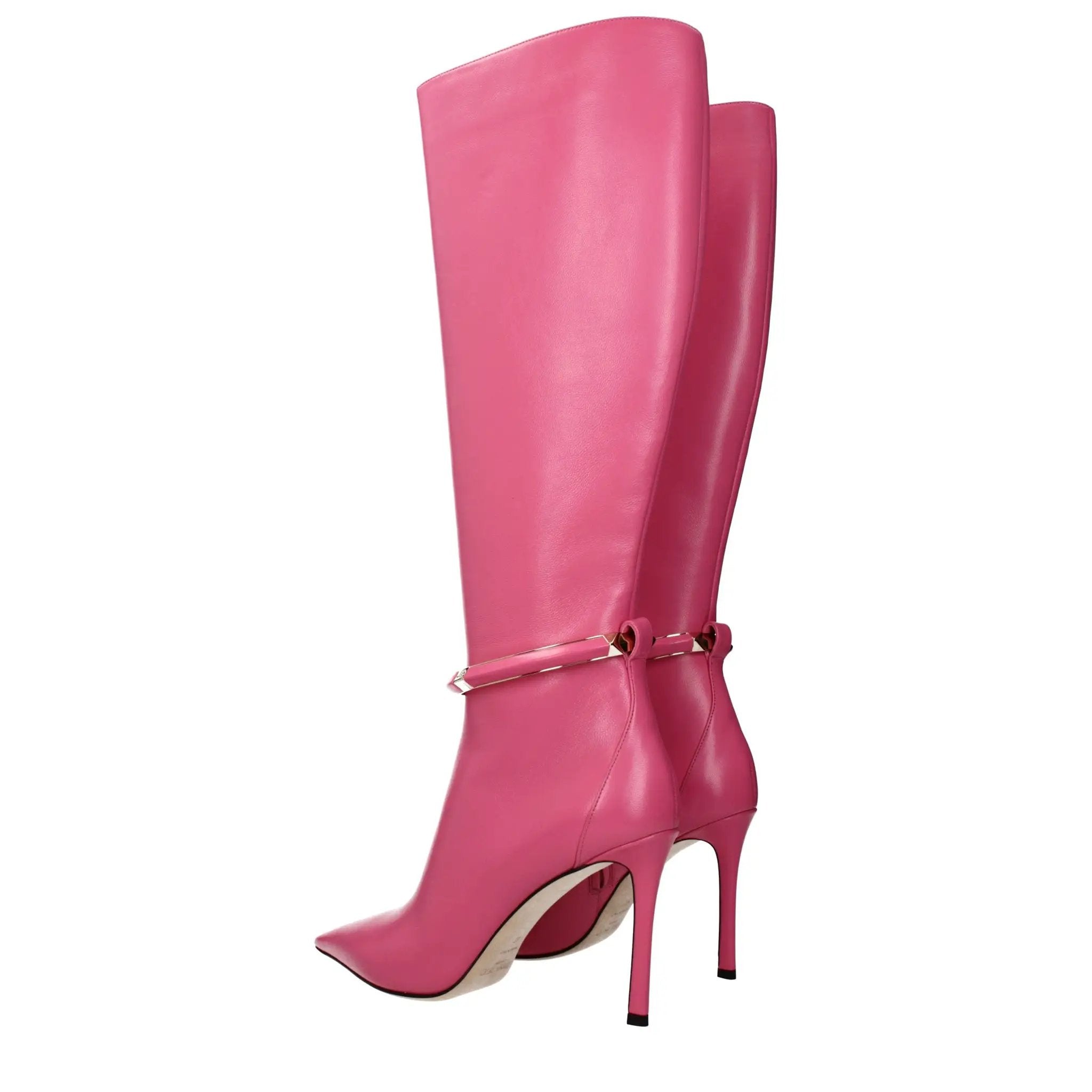 Bottes à talons hauts en cuir rose pour femmes – Bottes Jimmy Choo Dreece 95 effet vintage