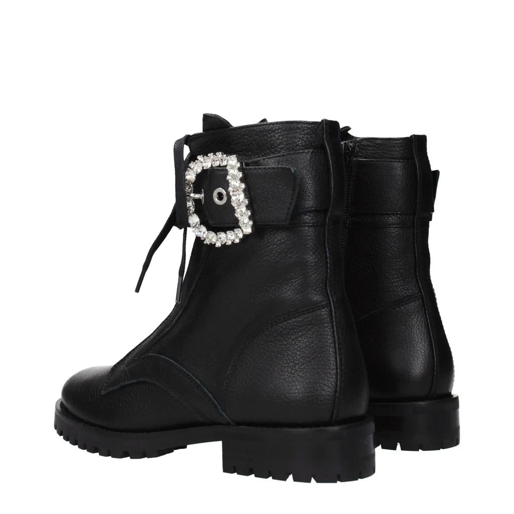 Women’s Black Leather Combat Boots – Jimmy Choo Cheri Flat Designer Ankle Boots
