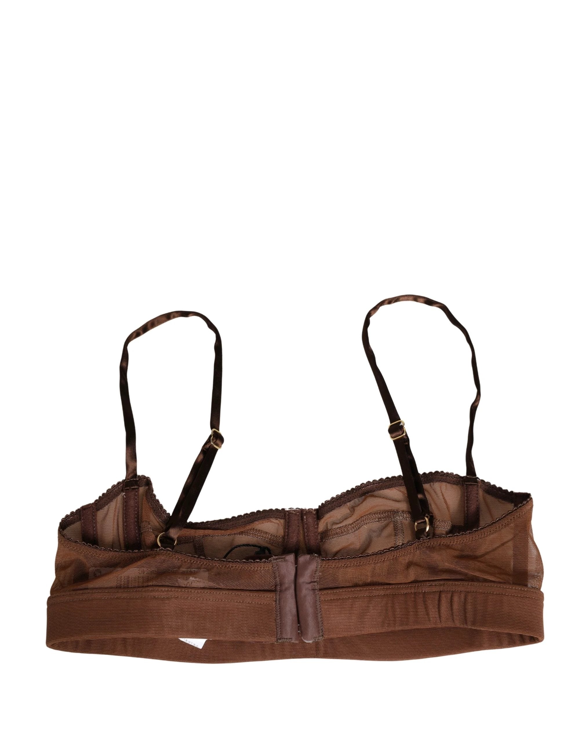 Soutien-gorge balconnet Dolce & Gabbana en maille de nylon marron avec logo DG