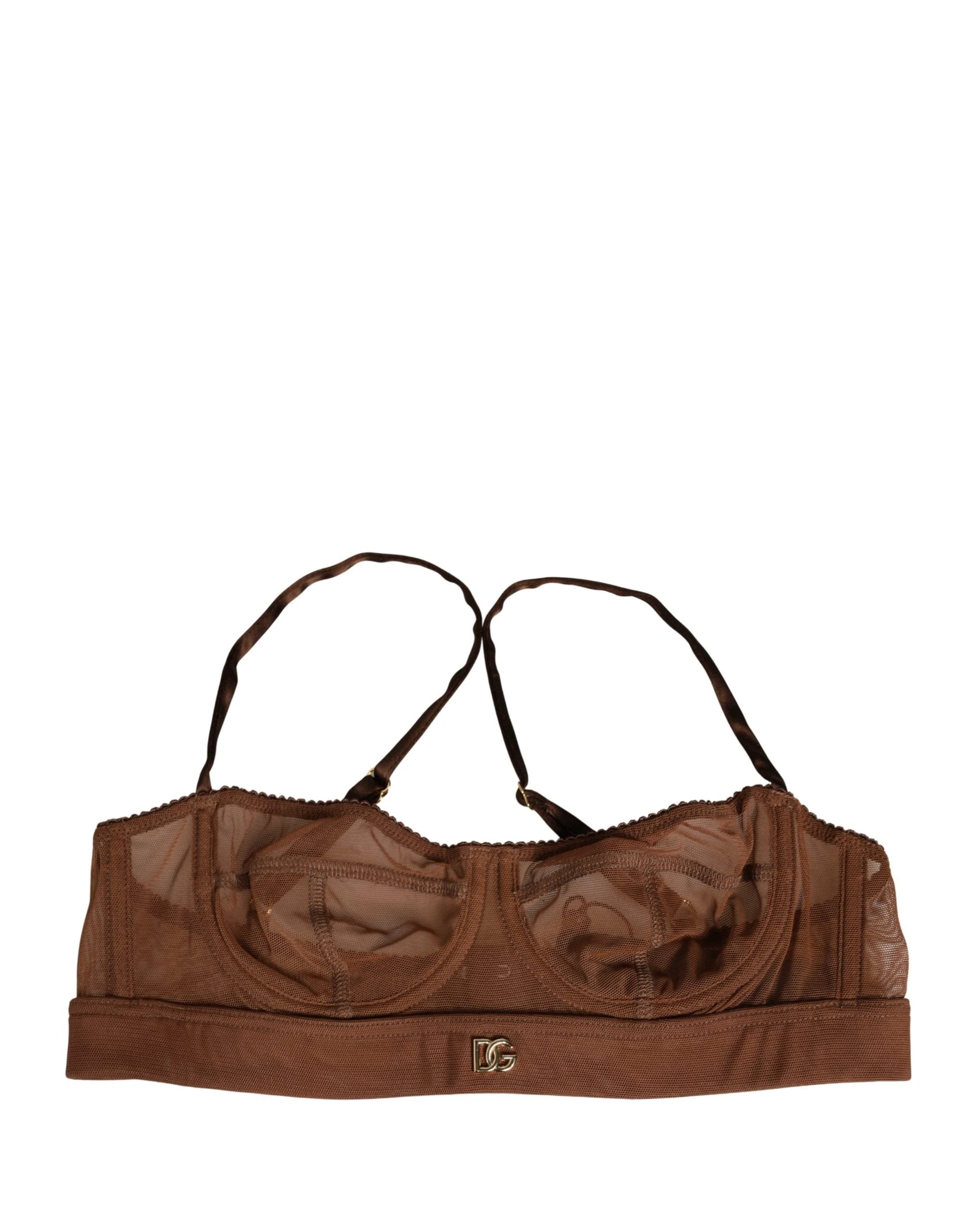 Soutien-gorge balconnet Dolce & Gabbana en maille de nylon marron avec logo DG
