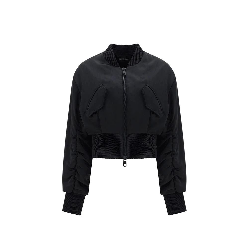Bomber noir femme en acétate – Dolce & Gabbana veste zippée logo