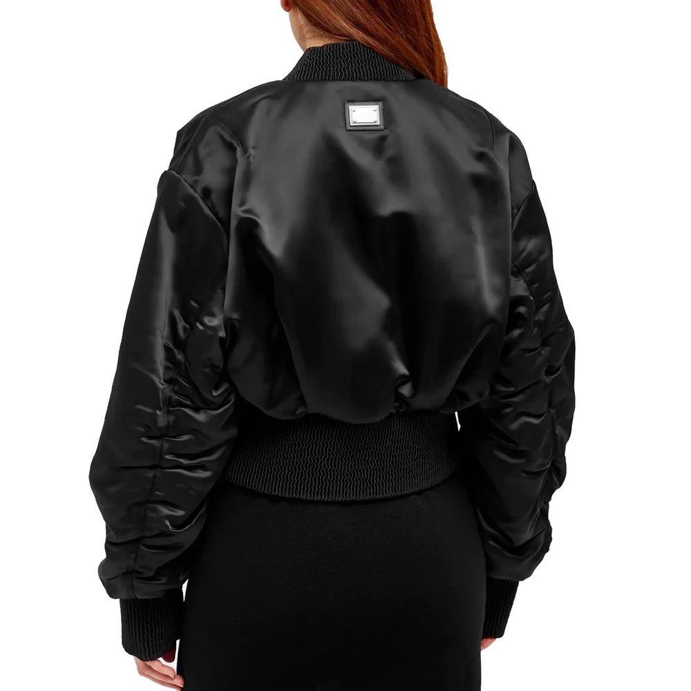 Bomber noir femme en acétate – Dolce & Gabbana veste zippée logo